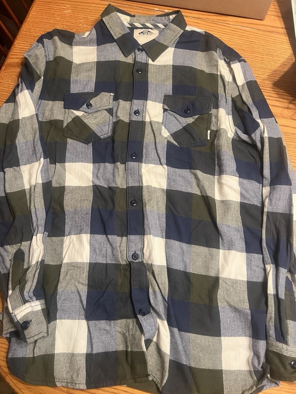 Vans Plaid Button Up Shirt Men’s 2XL Gray Blue Black